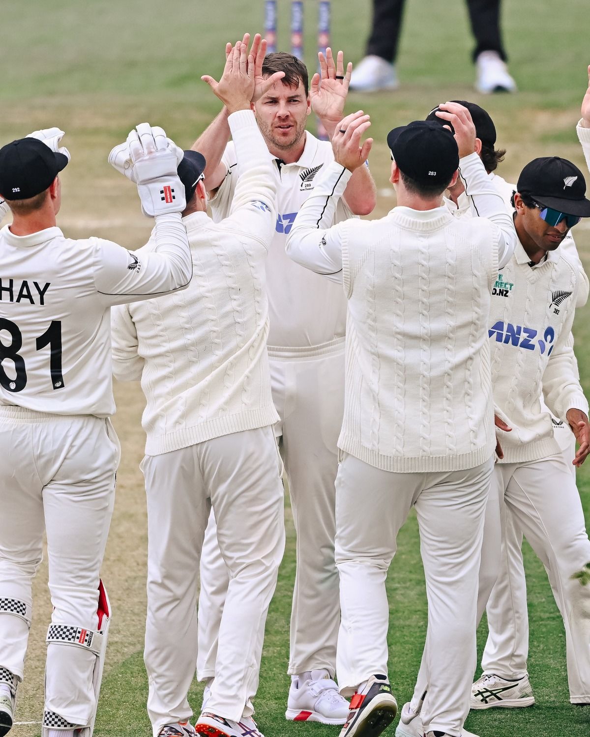 Jacob Duffy celebrates a wicket on the third day of the second Test against the West Indies in Wellington. @BLACKCAPS/X Jacob Duffy celebrates a wicket on the third day of the second Test against the West Indies in Wellington. @BLACKCAPS/X