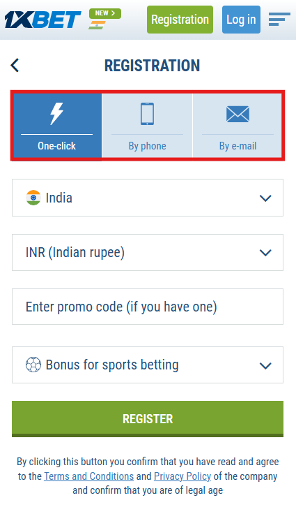 Step 1. Visit the official bookmaker site and register your account;