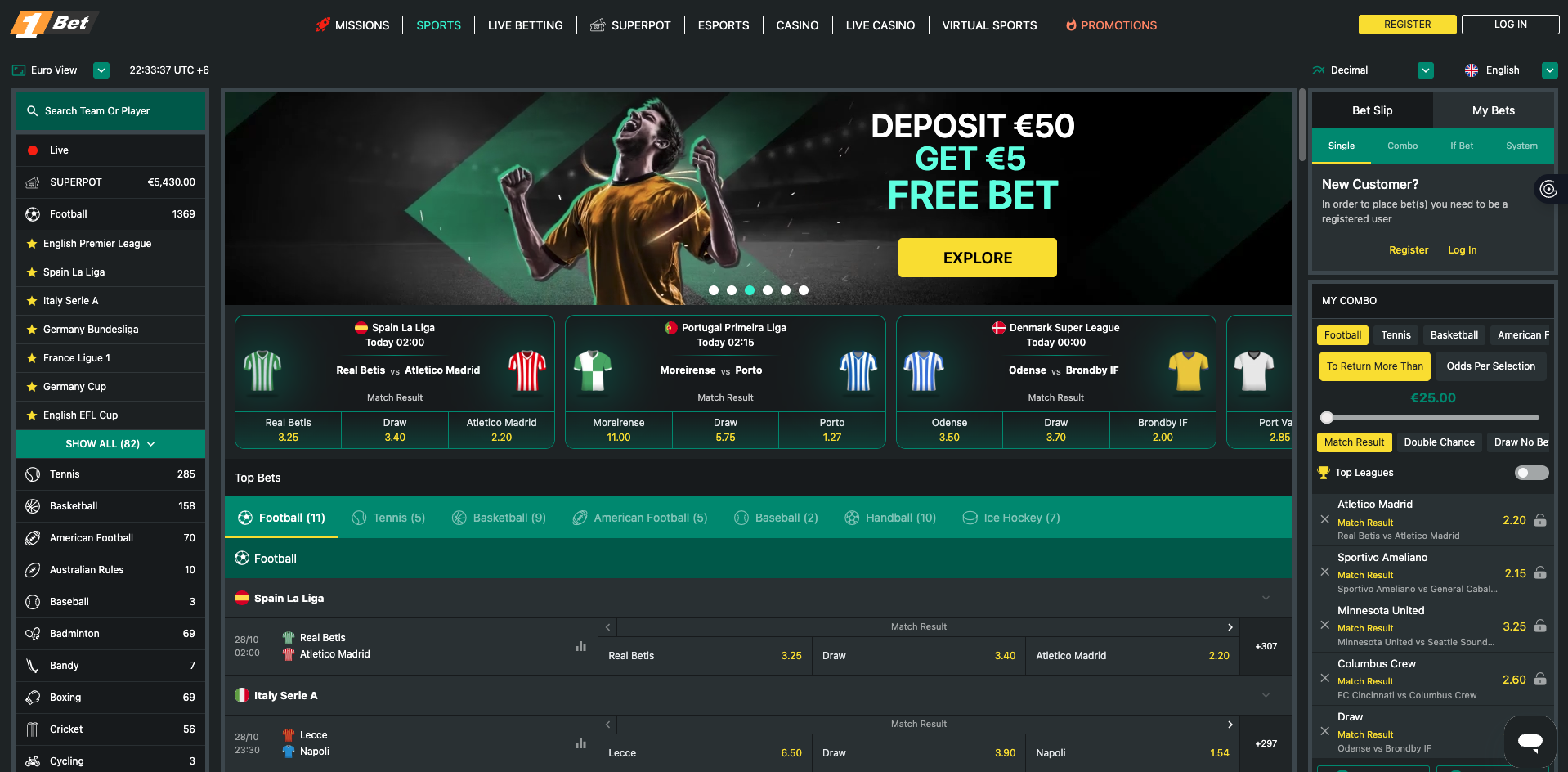 1Bet Home Page
