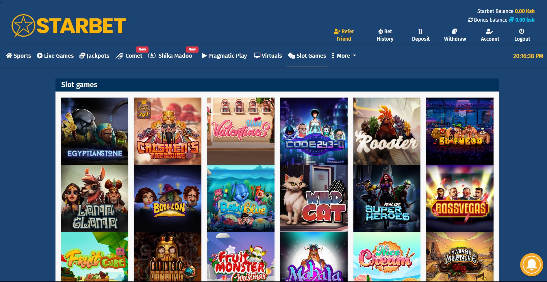 An image of the Starbet Casino games