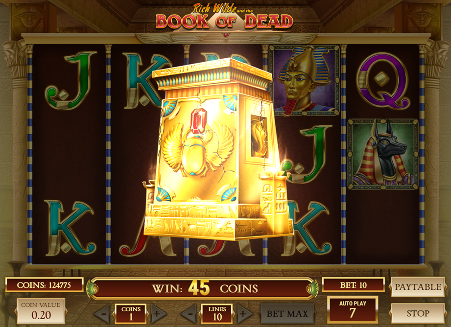 Bonificaciones de Book of Dead Símbolo de la tumba dorada donde se guarda el libro de los muertos