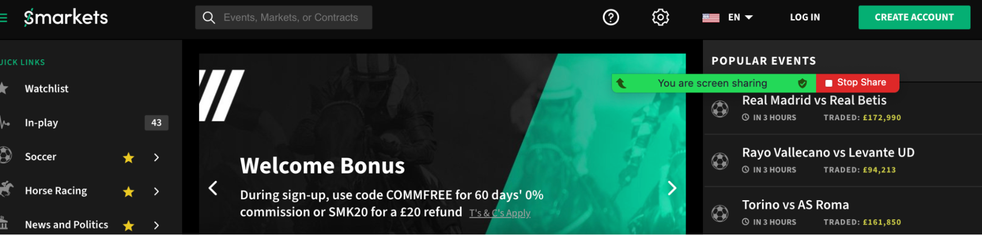 Visit the official Smarkets website