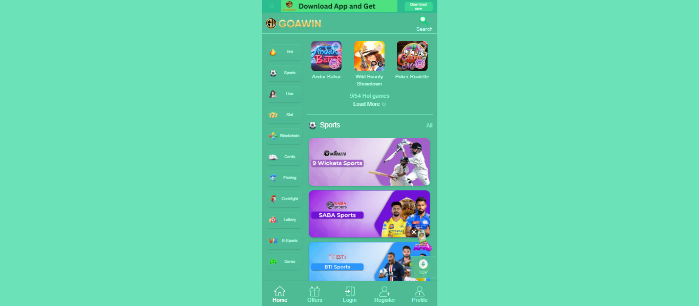 Goawin App Home Screen