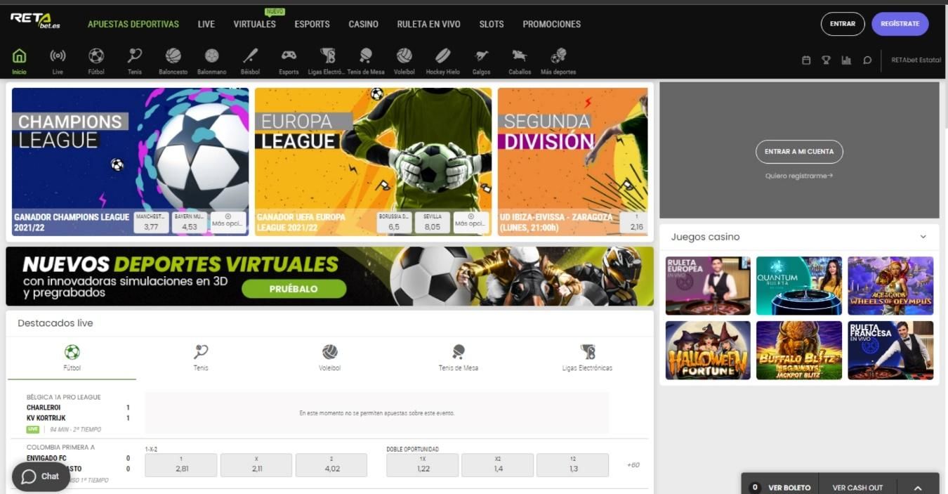 Menú principal de RetaBet