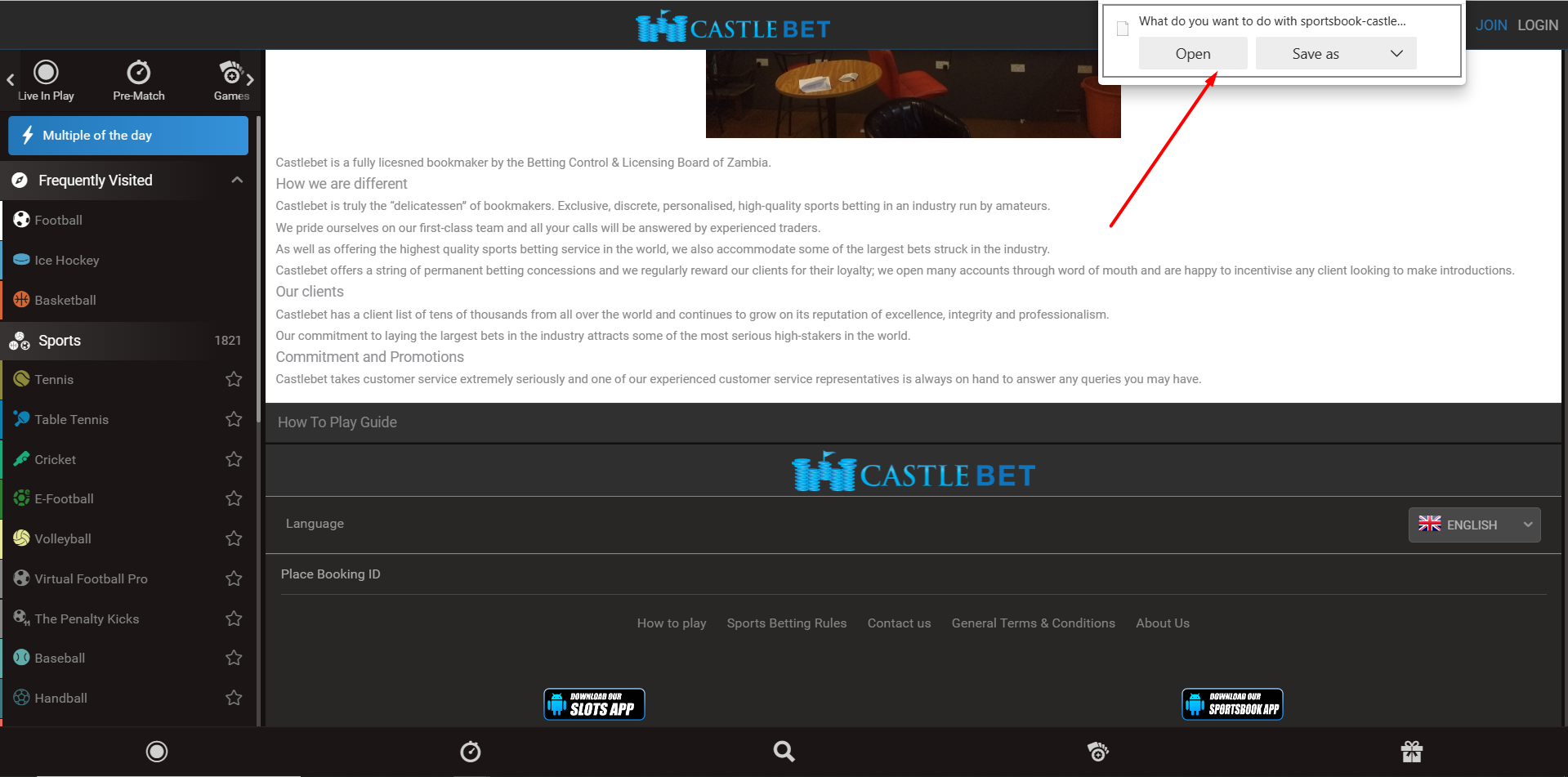 Download and install Castlebet