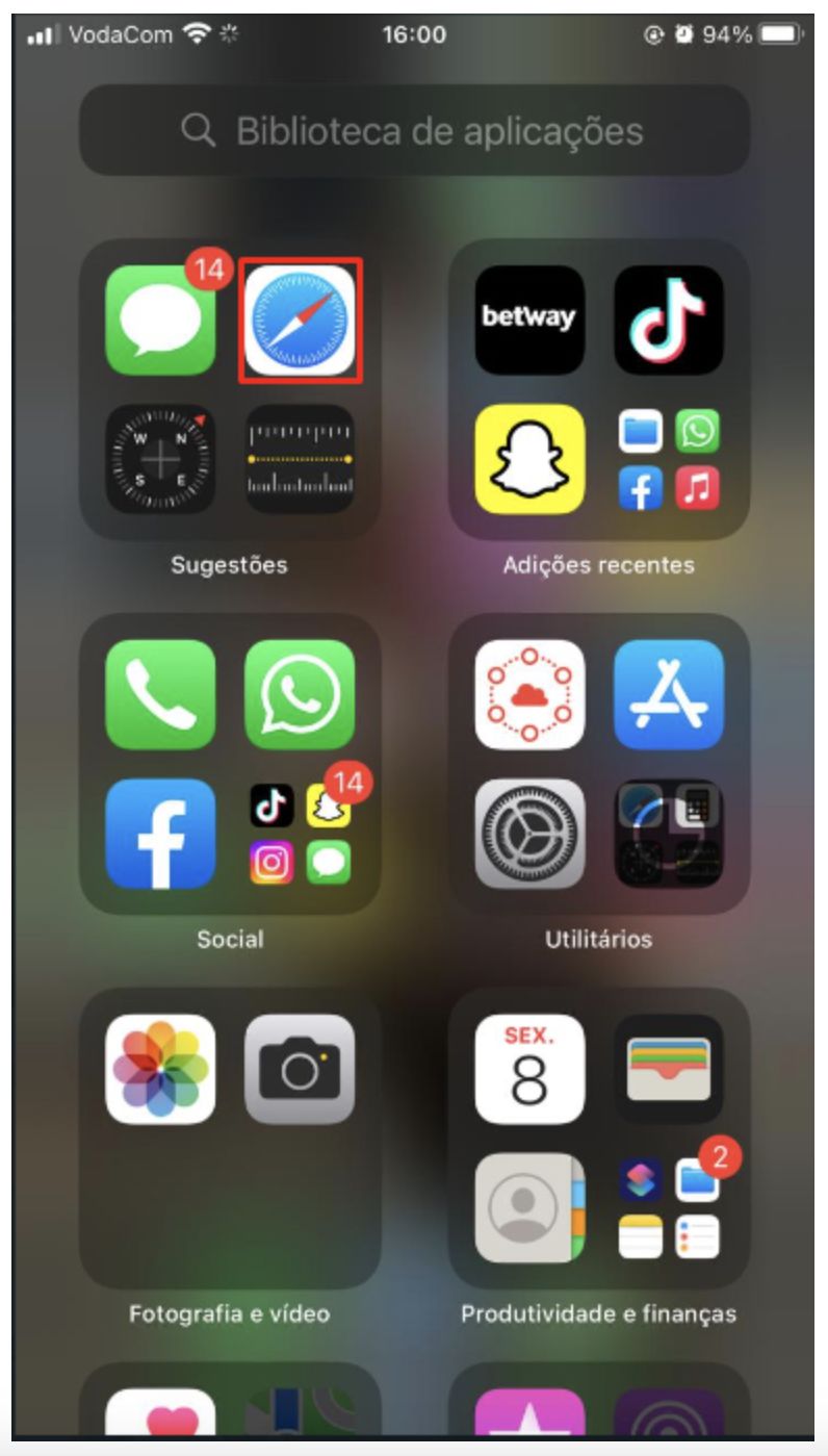 Aplicação Safari para Betway mobile no iOS