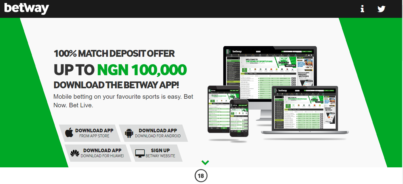 Image of the Betway Apps download page