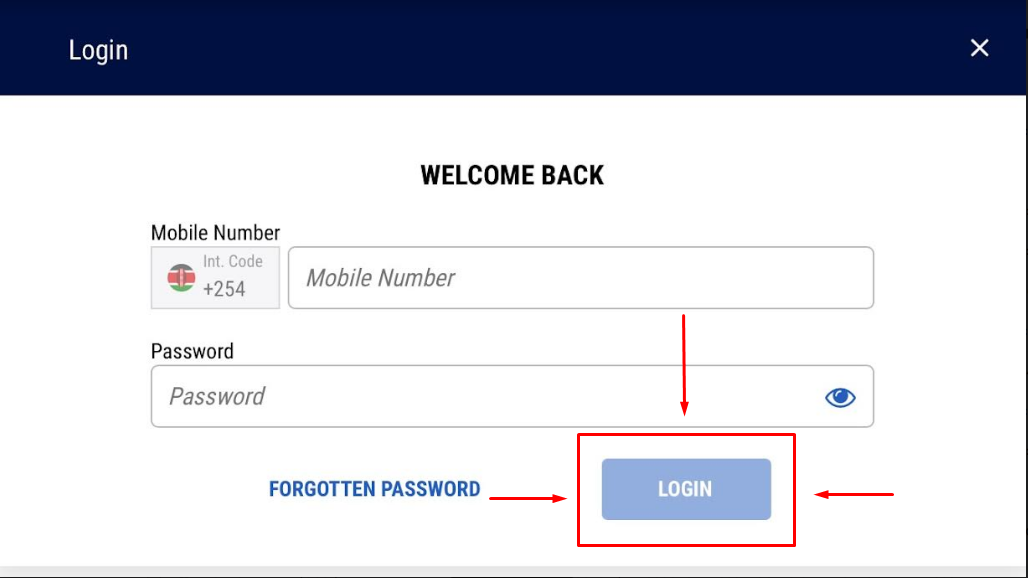 An image of the Betking Kenya complete login page