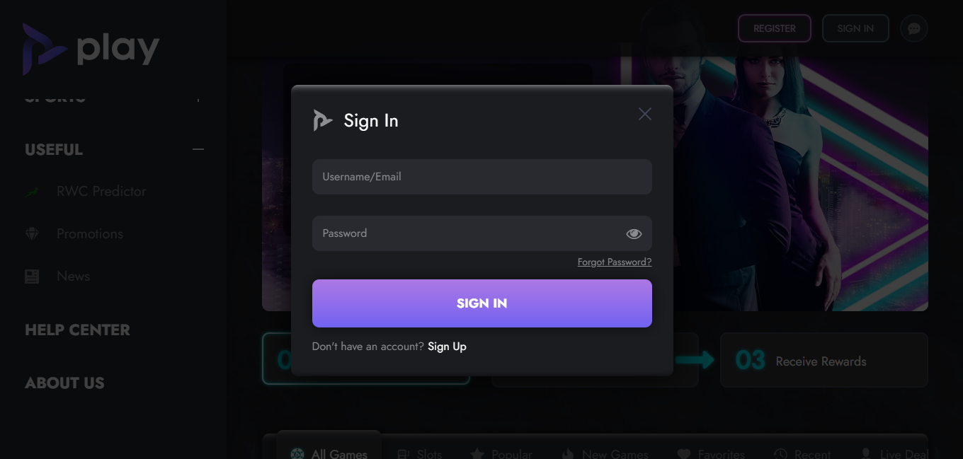 Official Play.co.za homepage sign-in banner