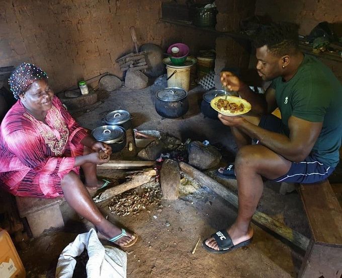 Frances Ngannou at his mother's house in Cameroon