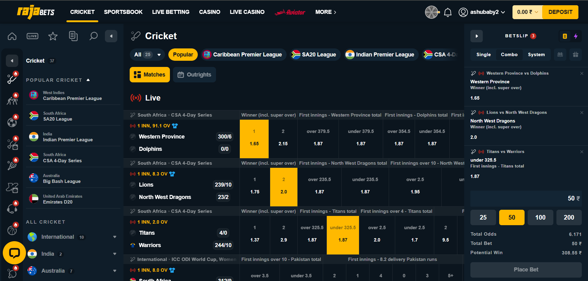 Selecting odds and entering wager Rajabets wager entering