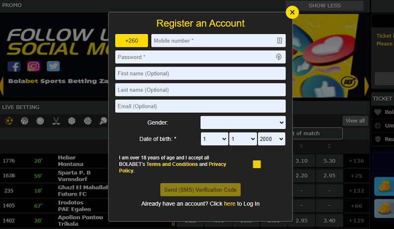 Signing up on Bolabet
