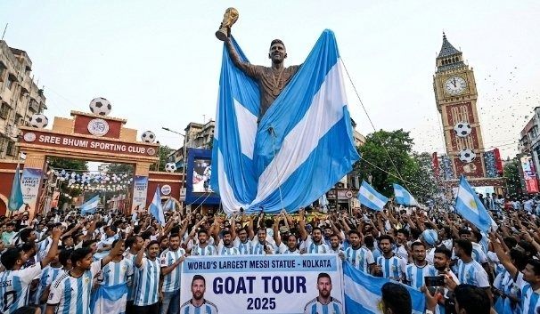 A 70-foot Lionel Messi statue unveiled in Kolkata. A 70-foot Lionel Messi statue unveiled in Kolkata.