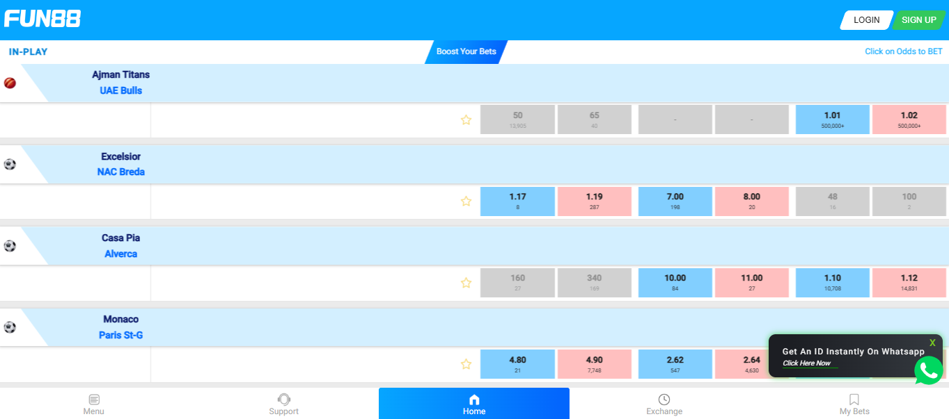 Fun88 Live Betting Interface