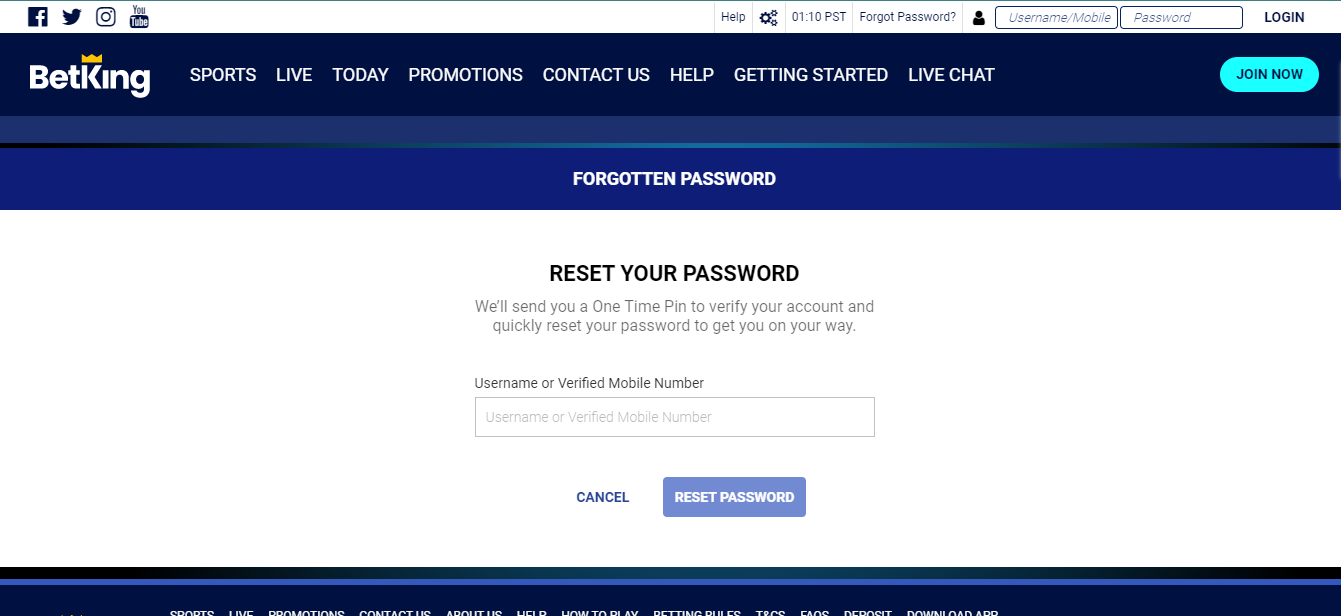 Betking reset password