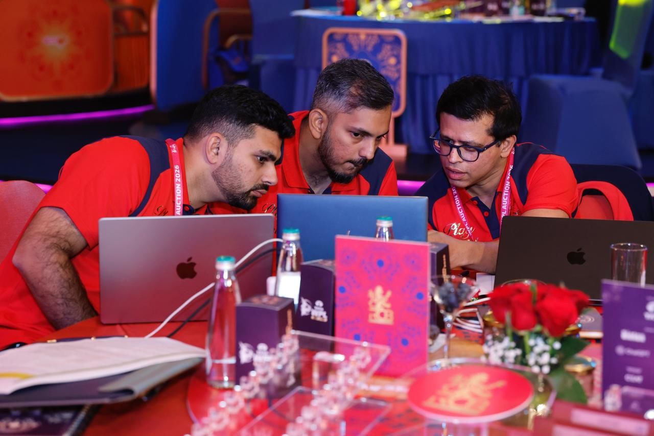 Royal Challengers Bengaluru team management during the auction. Royal Challengers Bengaluru team management during the auction.