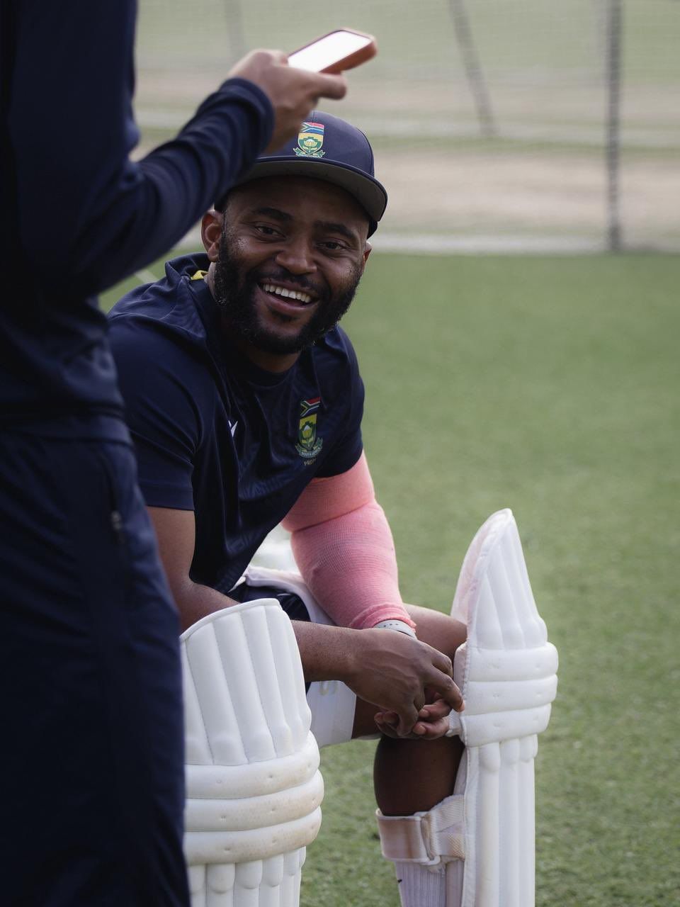 South Africa skipper Temba Bavuma is all smiles during a trainings session.@Proteas Men/X