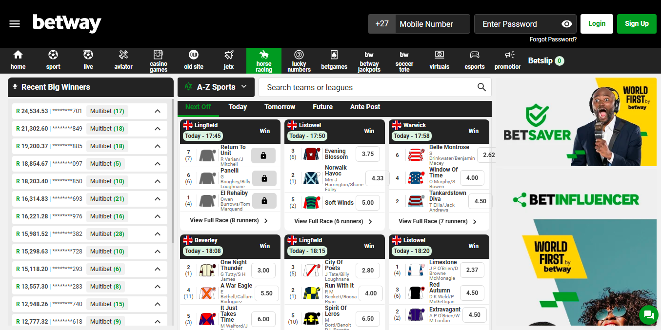 An image showing how to play horse racing on Betway