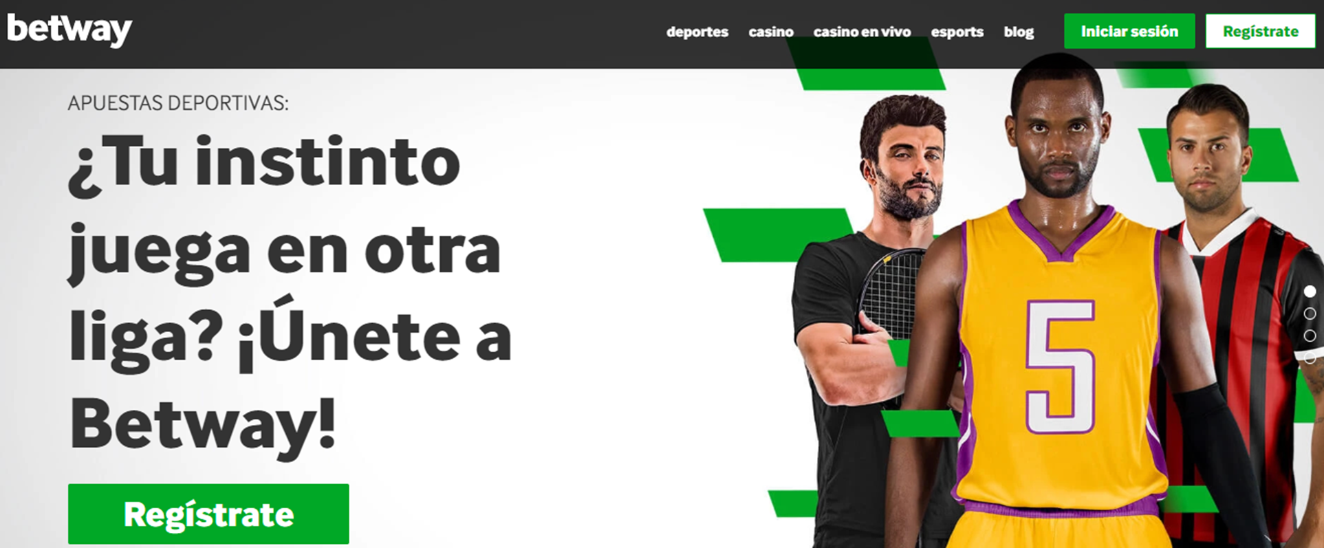 Menú principal de Betway