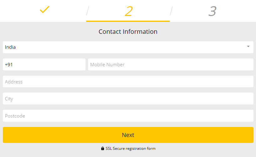 Contact info registration page