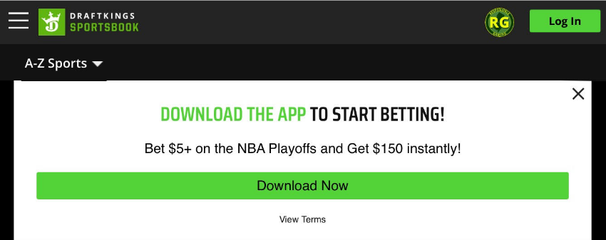 An image of the Draftkings sportsbook mobile app download page