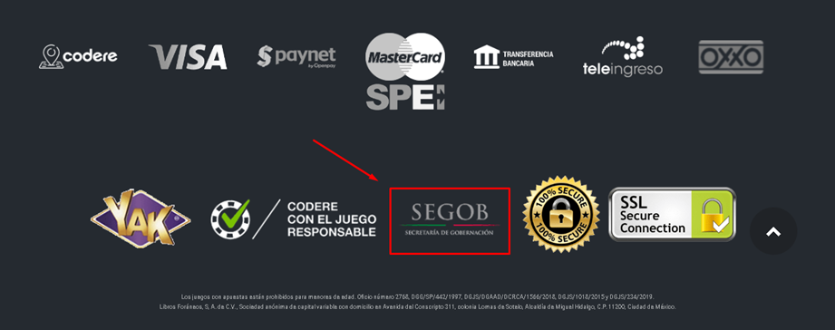 Ícono de la SEGOB mexicana en la web de Codere