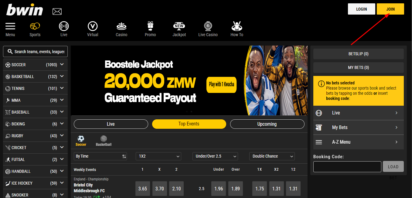 Register a player account with Bwin