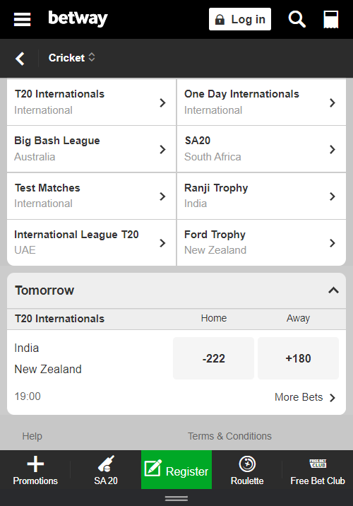 Betway cricket betting feature
