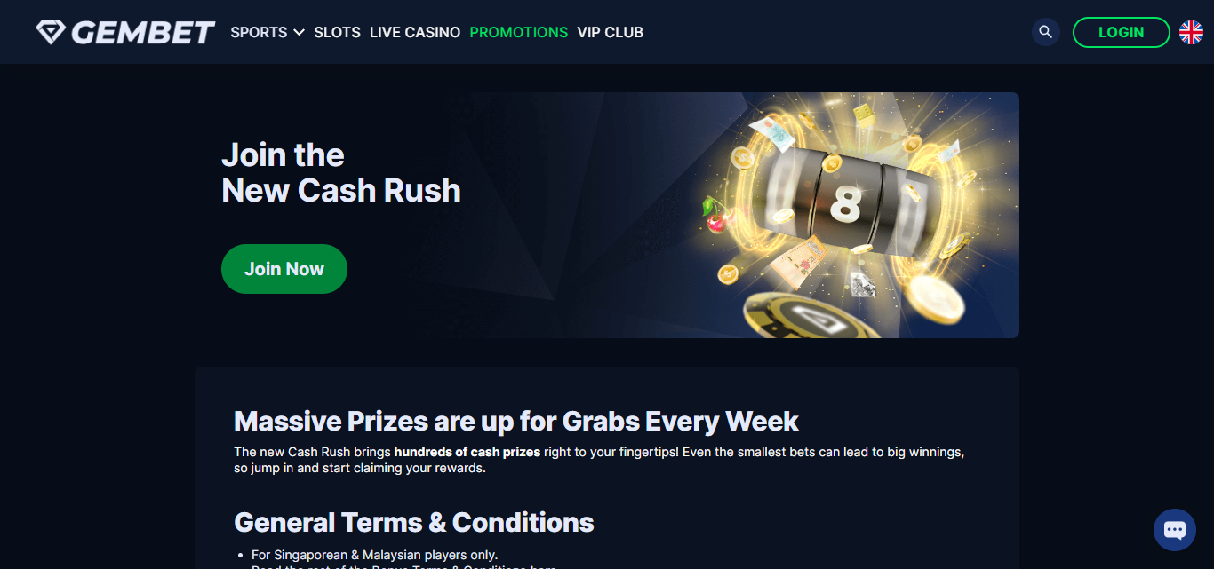 Gembet Cash Rush Bonus Gembet Asia Cash Rush Bonus