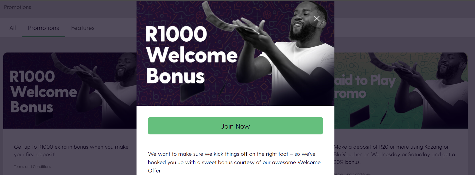 Bet.co.za offers a registration bonus for all its new users on their 1st deposit with the online sportsbook.