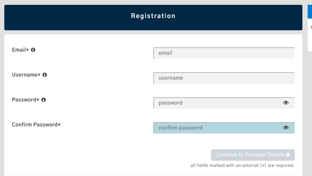 Email registration form for Gambet DC