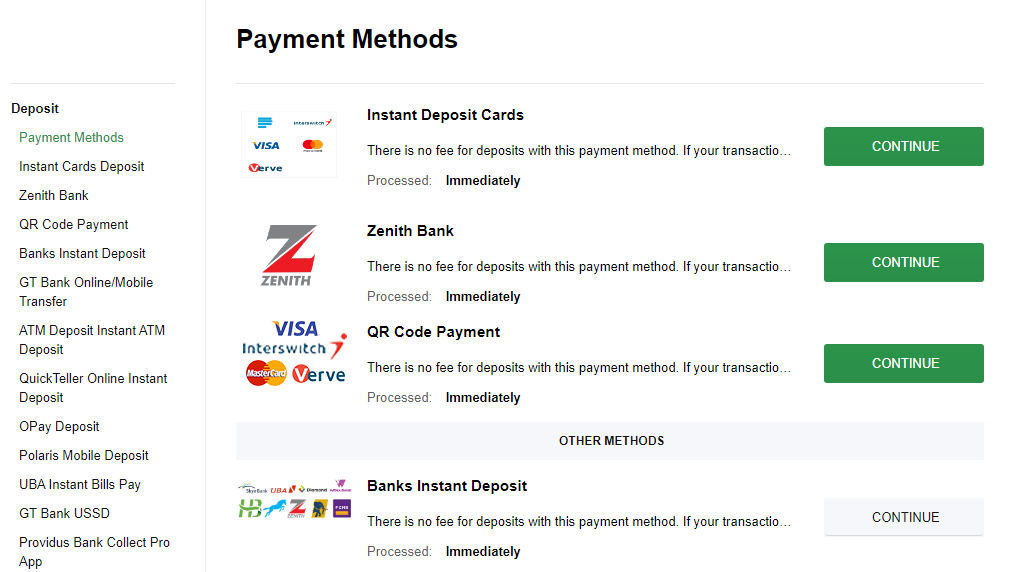 Bet9ja Payment Methods