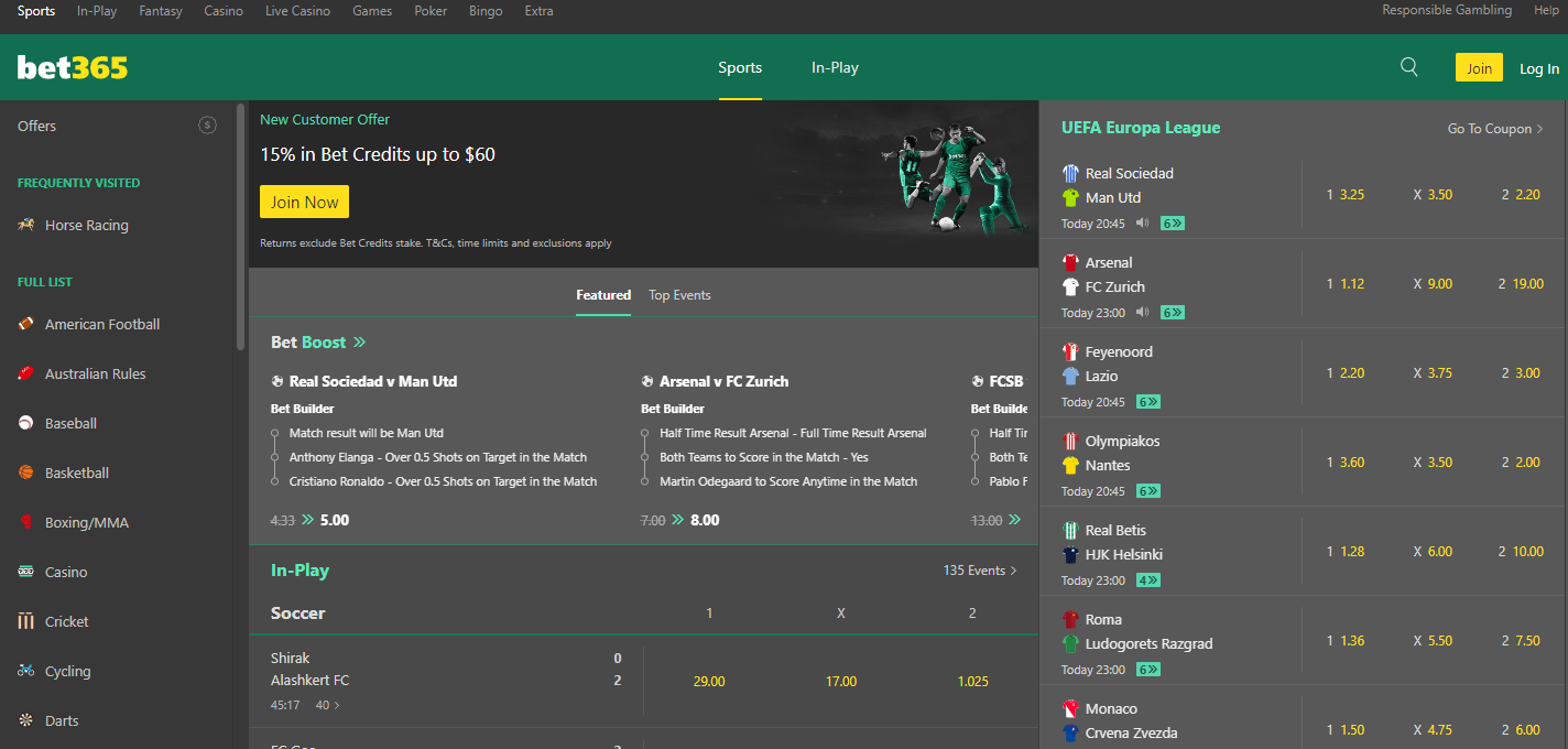 Visit the Bet365 homepage on your device