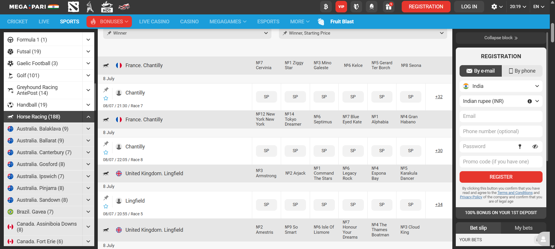 Place bets on horse racing