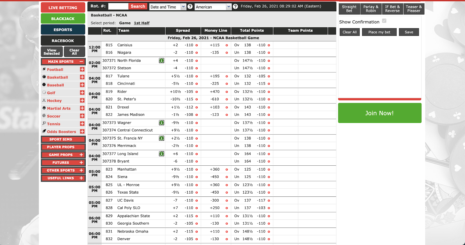 BetOnline lines and betting markets An image of BetOnline lines and betting market page