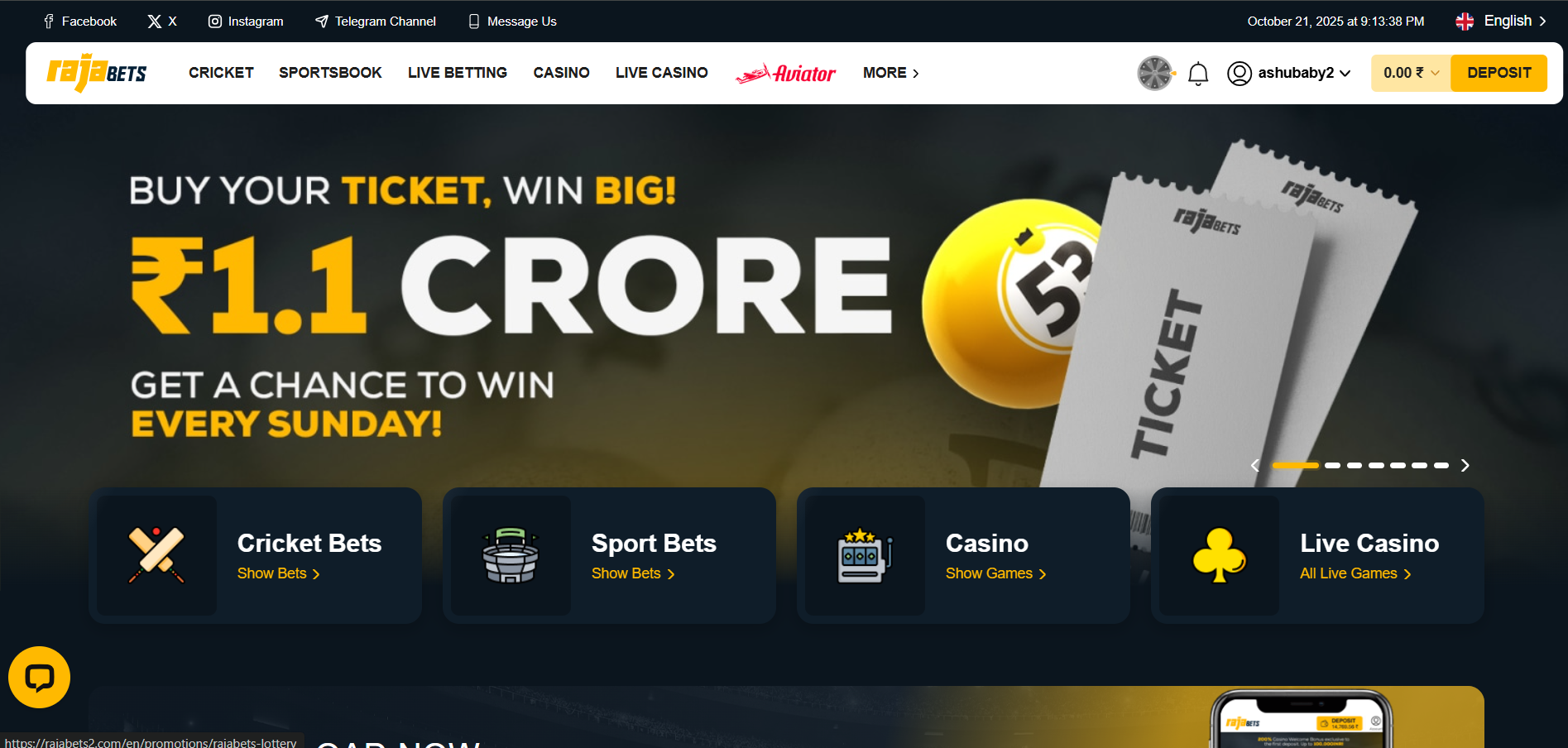 Select the category and the game Rajabets game selection