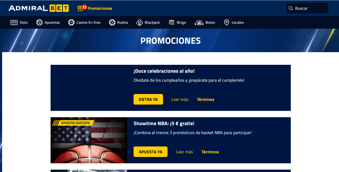 Promociones disponibles en Admiralbet España.