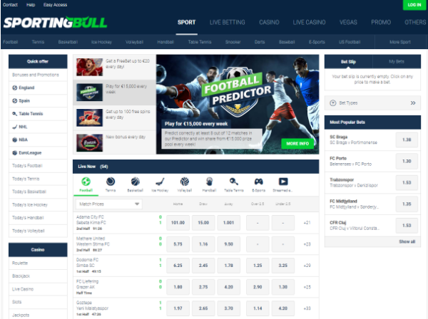 An image of the Sportingbull betting market page and lines