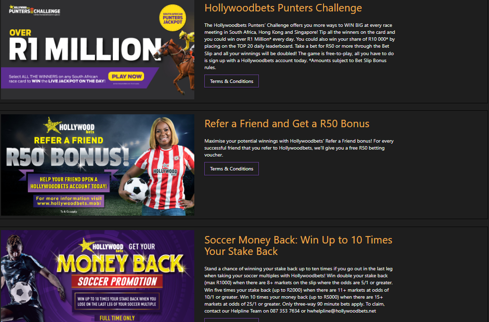Image of Hollywoodbets Mobile Promotions Page