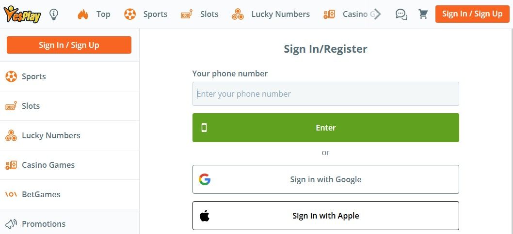 Form for setting up Yesplay account