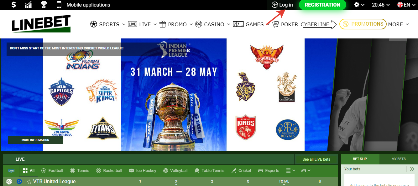 An image of Linebet homepage page