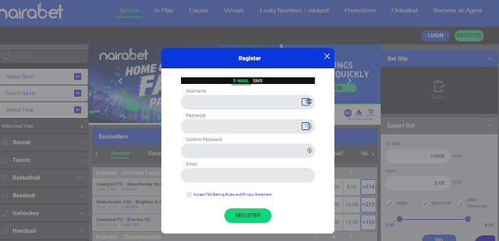 Creating an account on Nairabet