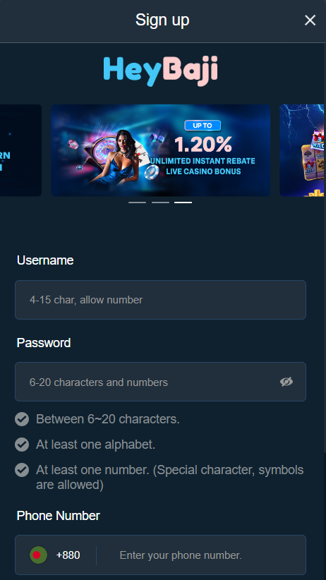 HeyBaji sign up page