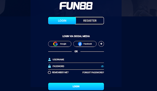 An image of the Fun88 sportsbook login page