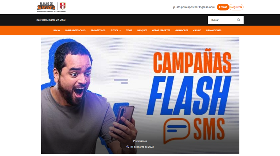 Muestra la página principal de la publicidad de Campañas Flash