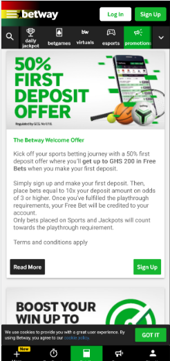 Betway mobile version image