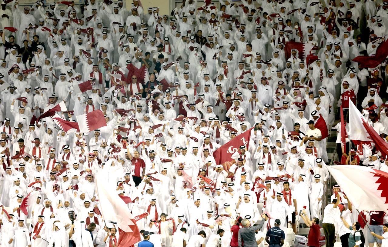 Qatari fans watching their home team clash against Oman. @QFA Qatari fans watching their home team clash against Oman. @QFA