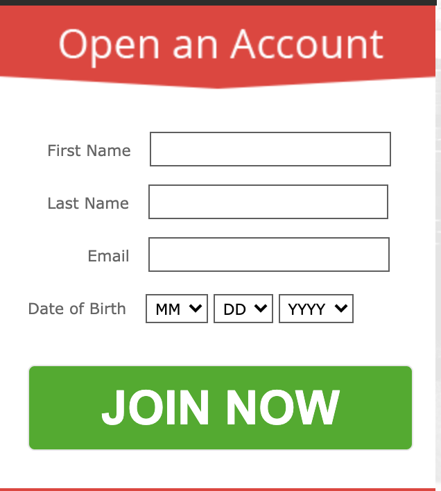 Registration with BetOnline BetOnline registration window