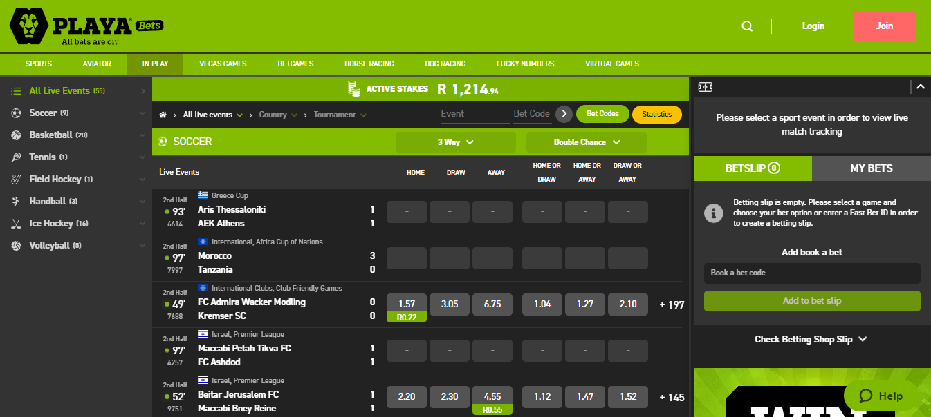 Image of  Playabets Live Betting page