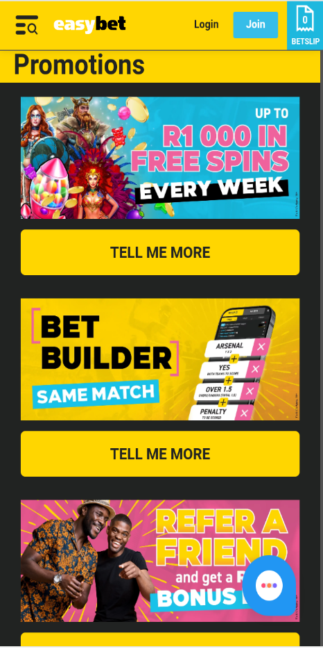 Easybet South Africa App Promotion page image  